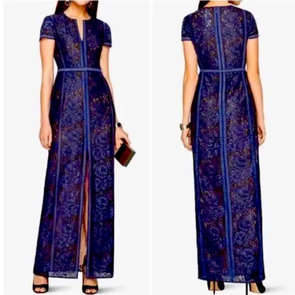 BCBGMAXAZRIA Cailean Floral Lace Gown Blue Dress size 2